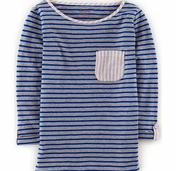 Boden Stripe Pocket Tee, Grey Marl/Bright Blue 34340984