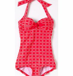 Tie Front Swimsuit, Hibiscus Flower Grid,Mariner