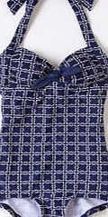 Boden Tie Front Swimsuit, Mariner Blue Flower Grid