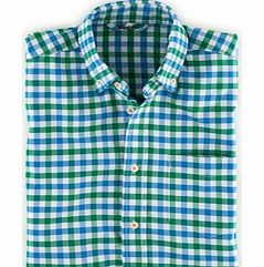 Boden Washed Oxford Shirt, Green Gingham,Blue,Large