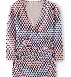 Boden Wrap Jersey Top, Blue,Tropical Peach Pin