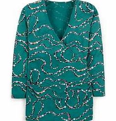 Boden Wrap Jersey Top, Green Beads,Navy Graphic