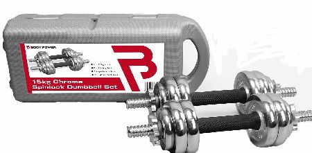 Body Power 15kg Chrome Spinlock Dumbbell Set (With Case)