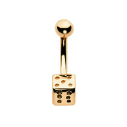 Dice Navel Bar In 9 Carat Yellow Gold