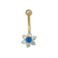 Body Shock Multi Jewels Navel Bar In 14 Carat Yellow Gold