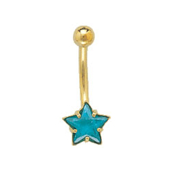 Body Shock SALE. 14ct Gold Dark Blue Hollywood Star Navel Bar WAS andpound;68