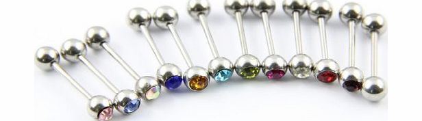 BODYA Lot of 12 Crystal Gem Tongue Nipple Bar Rings Barbell Stud Body Piercing Jewelry 316L Surgical Steel 14 Guage