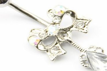 Surgical Steel 14 Guage Clear Crystal Tear Drop Dangle Navel Ring Belly Bar Button Body Piercing Kit 14g 1.6mm