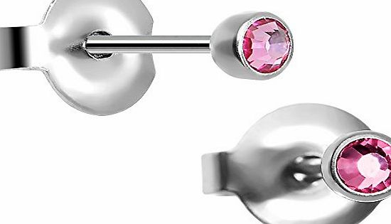 3mm Pink Preciosa Crystal Titanium Stud Earings
