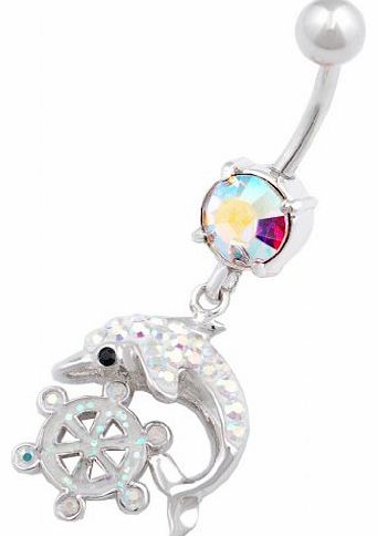 bodyjewelry 14g gorgeous stainless steel Nautical Dolphin belly button bar ring 10mm navel jewellery body piercing IABP