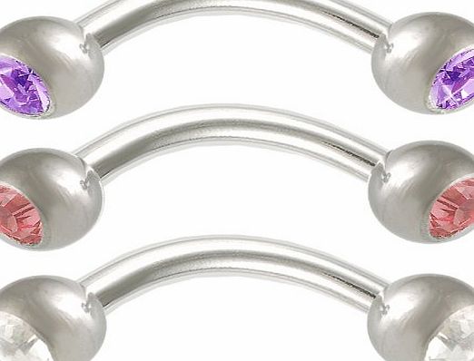 bodyjewelry 16g 16 gauge 1.2mm 5/16`` 8mm steel eyebrow lip bars ear tragus rings curved barbell crystal JAGY Body Piercing jewellery 3pcs