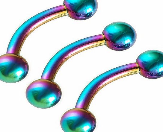 bodyjewelry 3Pcs 16g 16 gauge 1.2mm 1/4 6mm rainbow Anodized steel eyebrow lip ear tragus rings curved barbell bar EACD Body Piercing Jewellery