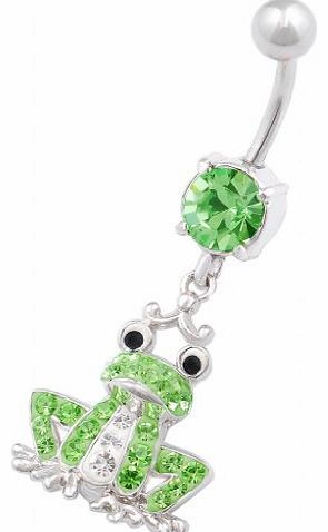 Frog dangle navel belly button ring bar stud 14g cute stainless steel body piercing jewellery IAFF