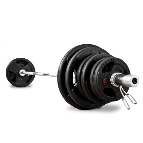 100Kg Olympic Rubber Radial Barbell Kit with 7 ft Bar and spring collars