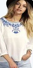 boohoo 3/4 Sleeve Embroidered Blouse - white azz12630