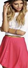 boohoo 90s Grunge Button Front Skater Skirt - coral