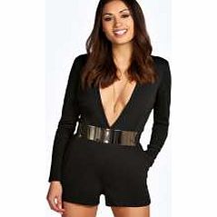 Aamie Deep Plunge Large Metal Belted Playsuit -