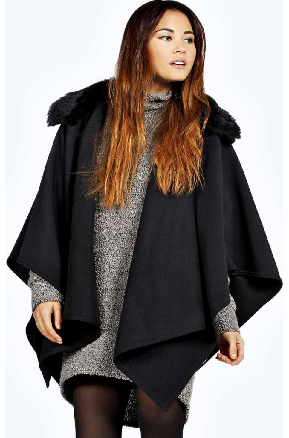 boohoo Abbey Cape With Detachable Collar - black azz17782