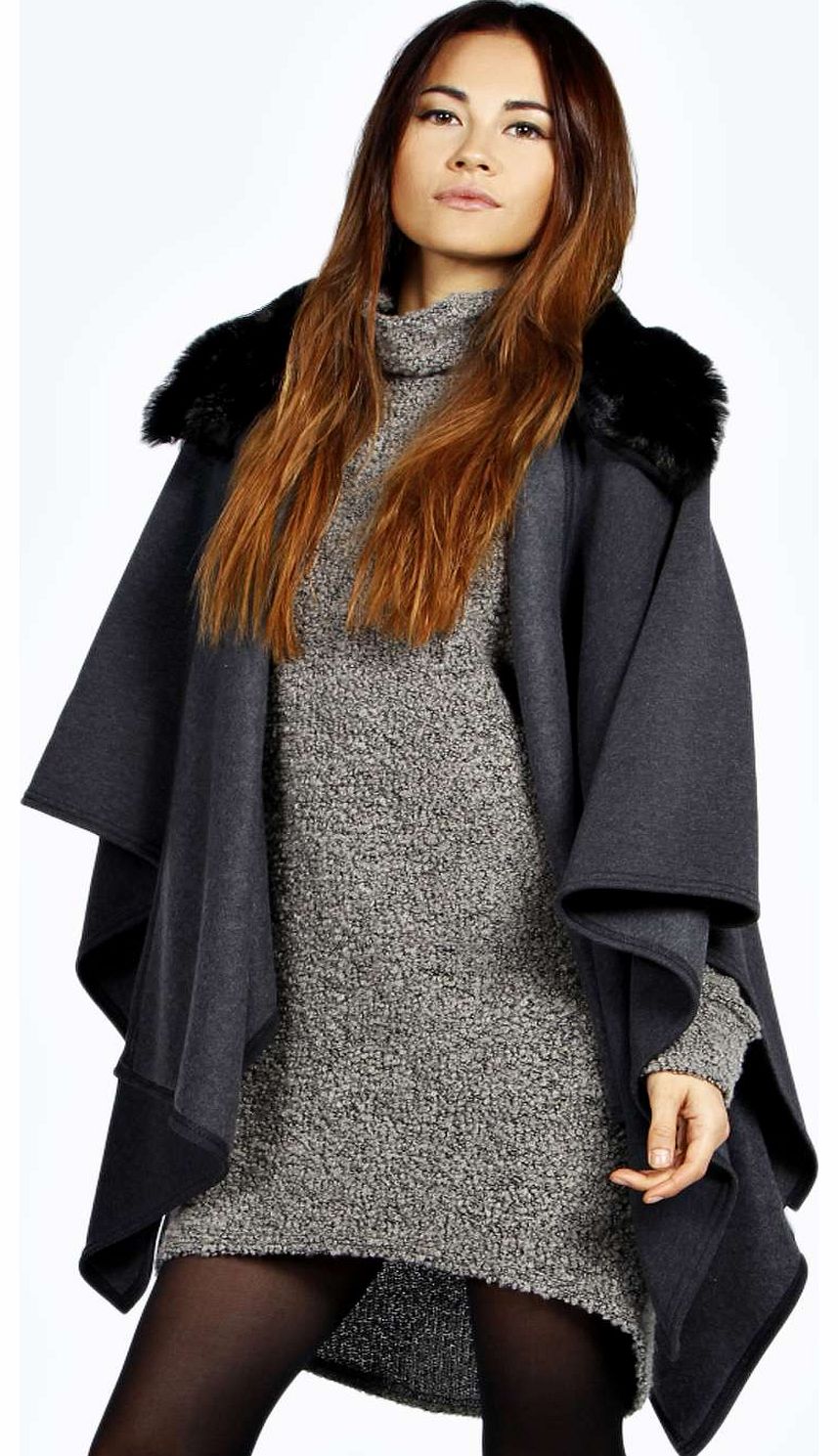 boohoo Abbey Cape With Detachable Collar - charcoal