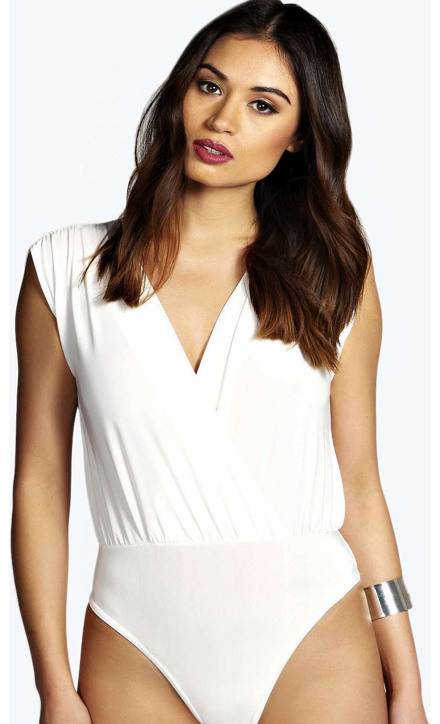 Abbie Wrap Front Slinky Bodysuit - ivory azz15104