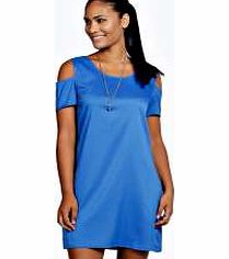 boohoo Abelline Cap Sleeve Open Shoulder Shift Dress -