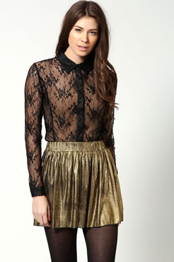 boohoo Abigail Stretch Lace Button Through Blouse Female