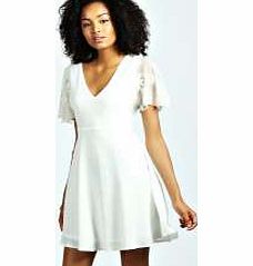 Ada Crochet Lace Angel Sleeve Flared Dress -