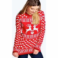 boohoo Addison Reindeer Love Christmas Jumper - red
