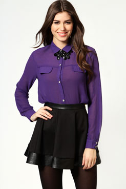 boohoo Adele Chiffon Long Sleeve Blouse With Chest