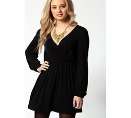 boohoo Adriana Jersey Long Sleeve Wrap Dress - black