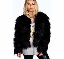 boohoo Aimee Shaggy Faux Fur Coat - black azz29527