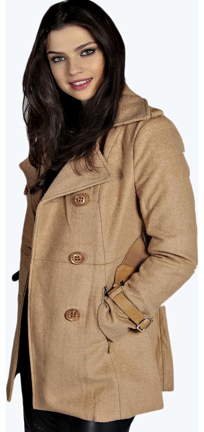 boohoo Aja Belted Wool Look Coat - camel azz14357