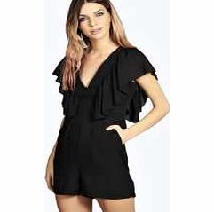 Alaina Crepe Frill Detail Low V Neck Playsuit -