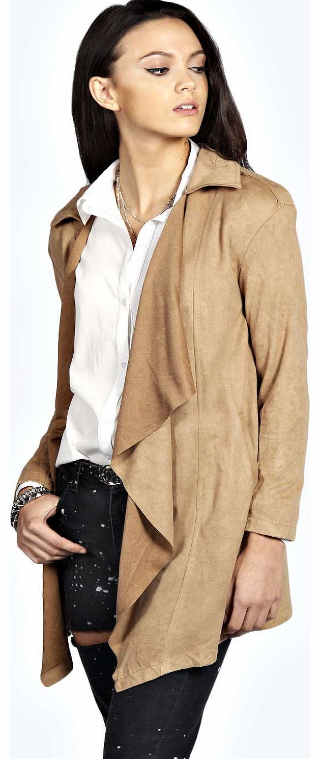 boohoo Alana Suedette Waterfall Jacket - taupe azz18345