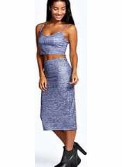 boohoo Alecia Slub Midi Skirt - blue azz21367