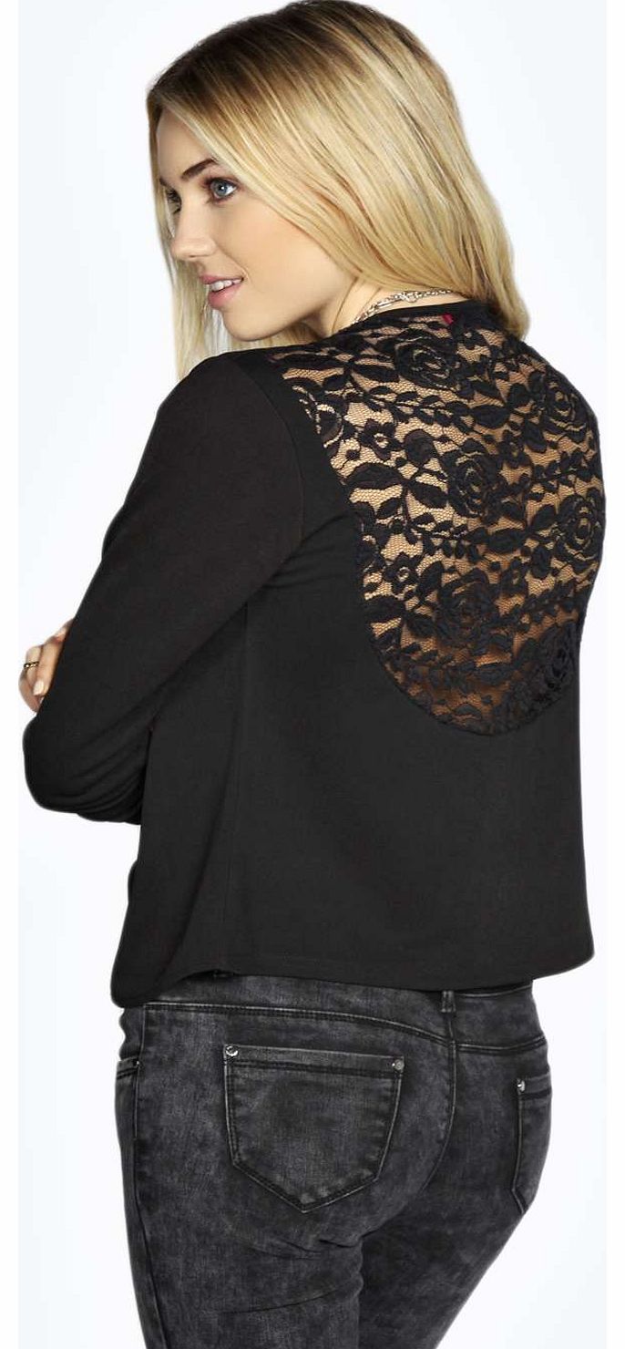 boohoo Aleen Lace Back Waterfall Jacket - black azz16002