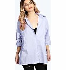 boohoo Aleena Oversized Fine Stripe Cotton Shirt - blue