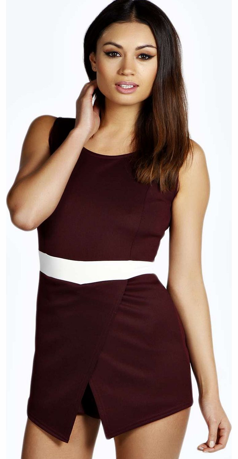 boohoo Alena Contrast Waistband Skort Playsuit - plum
