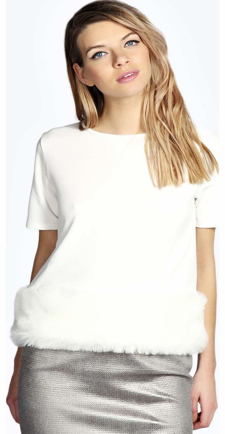 boohoo Alex Faux Fur Trim Shell Top - ivory azz15823