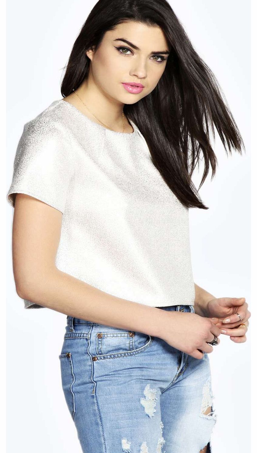 boohoo Alex Metallic Boxy Pleat Shell Top - silver