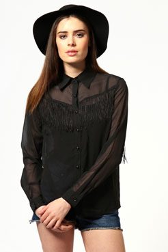 boohoo Alex Open Back Tassel Chiffon Blouse Female