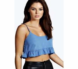 boohoo Alexis Crop Ruffle Hem Cami - blue azz20511