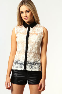 boohoo Alexis Floral Lace Burnout Blouse Female