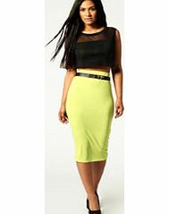 boohoo Alexis Midi Jersey Tube Skirt - lime azz48300