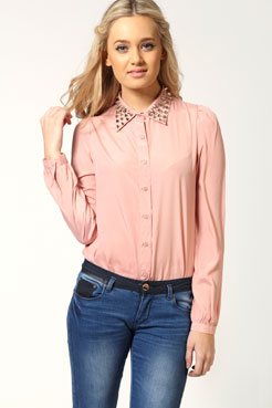 Alexis Woven Spike Stud Collar Blouse Female