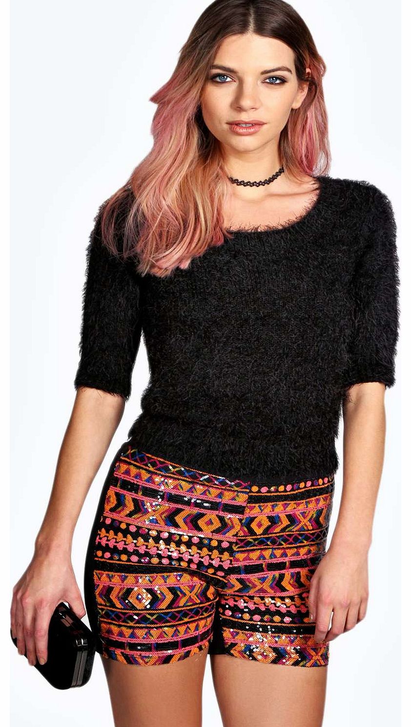 boohoo Alice Aztec Sequin Shorts - orange azz14478