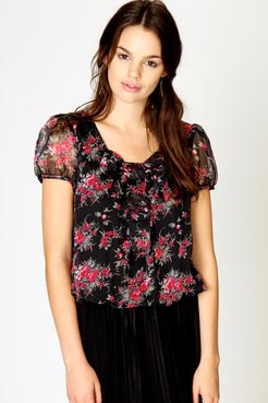 boohoo Alice Bow Front Puff Sleeve Chiffon Blouse Female