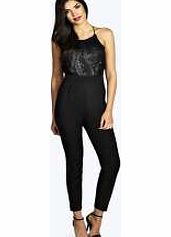 boohoo Alice Sequin Lace Top Jumpsuit - black azz21706
