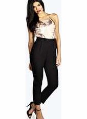 boohoo Alice Sequin Lace Top Jumpsuit - blush azz21706