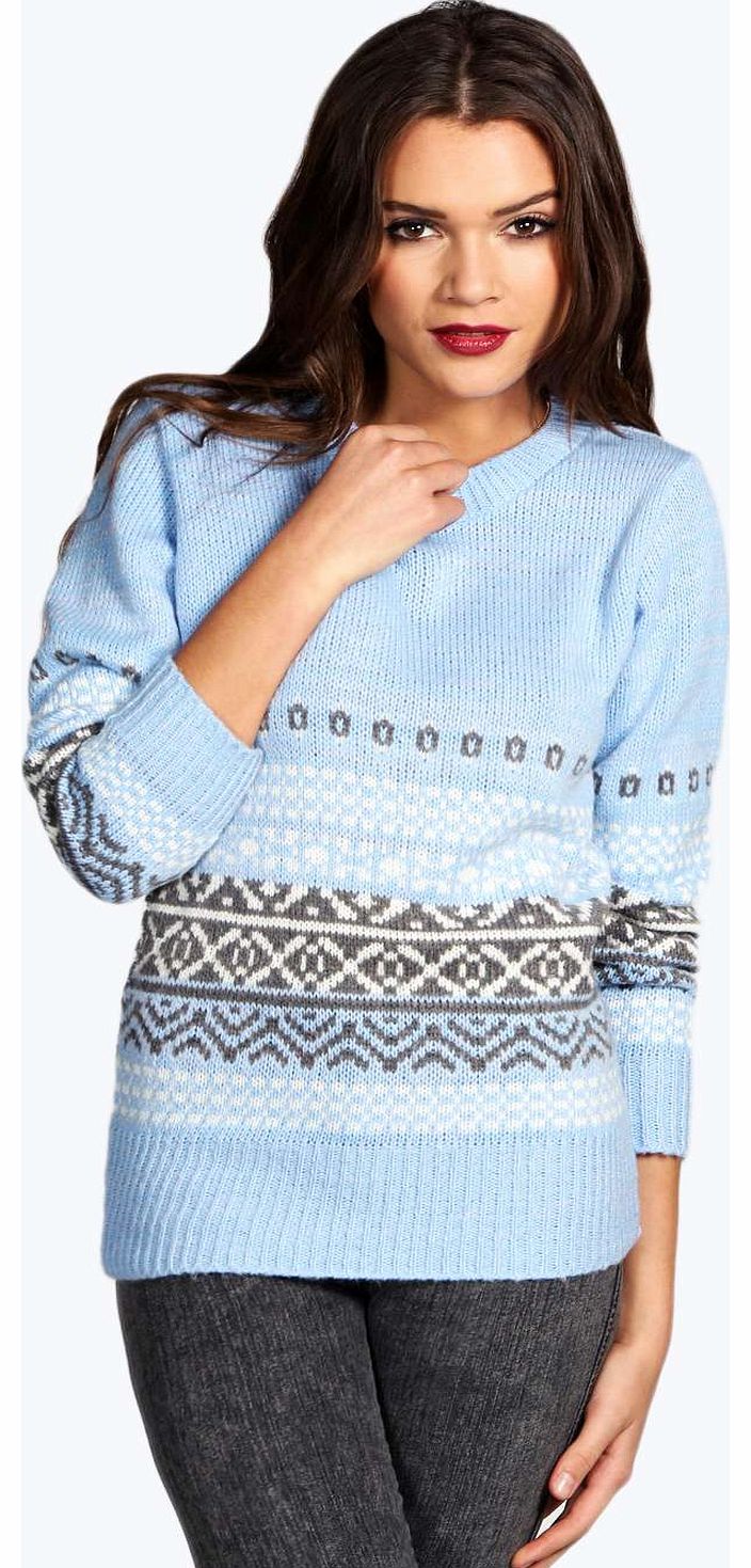Alice Soft Kinit Fairisle Jumper - blue azz14087